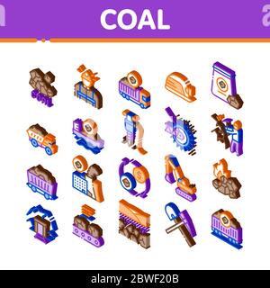 Coal Mining Equipment Isometric Icons Set Vector Stock Vector