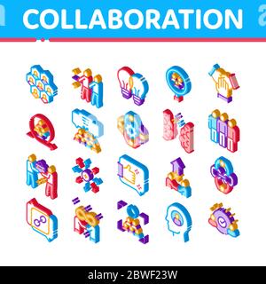Collaboration Work Isometric Icons Set Vector Stock Vector
