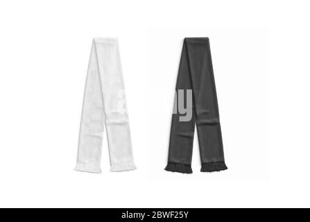 Blank black and white knitted soccer scarf mockup, top view Stock