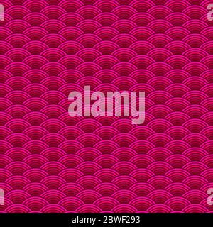 Wave pink pattern. Seamless sea pattern, abstract asian background. Fish print with circle Stock Vector