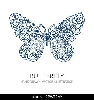 Butterfly. Butterfly with floral ornaments. Hand drawn butterfly vector illustration. Stock Vector