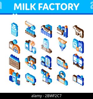 Milk Factory Product Isometric Icons Set Vector Stock Vector