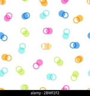Seamless white pattern with double polka dots, colored circles. Background for invitation cards for birthday, anniversary, wedding. Template for print, textile, or fabric Stock Vector