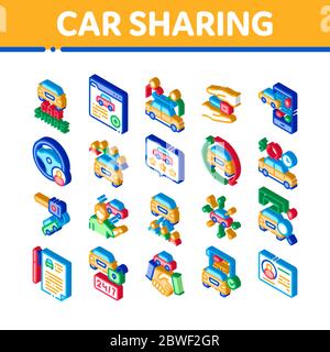 Car Sharing Business Isometric Icons Set Vector Stock Vector