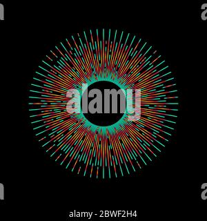 Sunburst on balck background. Round graphic design element. Vector line circle frame Stock Vector