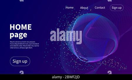 Homepage template. Futura blue landing page with waves Stock Vector