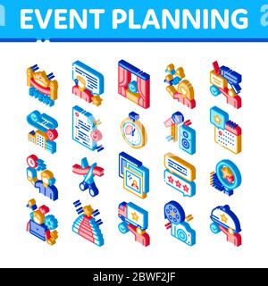 Event Party Planning Isometric Icons Set Vector Stock Vector