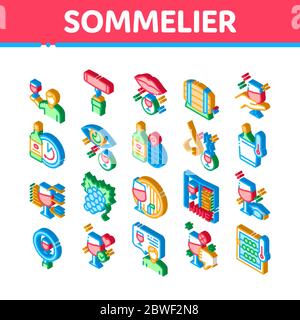 Sommelier Wine Tasting Isometric Icons Set Vector Stock Vector