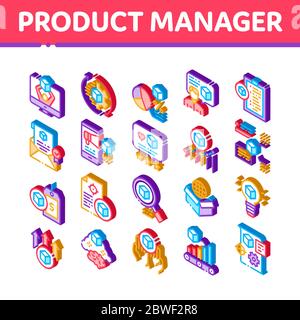 Product Manager Work Isometric Icons Set Vector Stock Vector