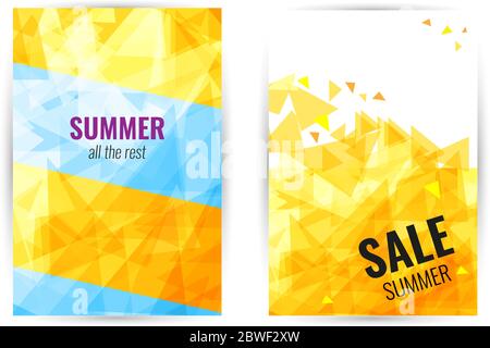 Poster Abstract geometric. Vertical summer Sale banner. Bright sun rays and triangles. Vector illustration. Stock Vector