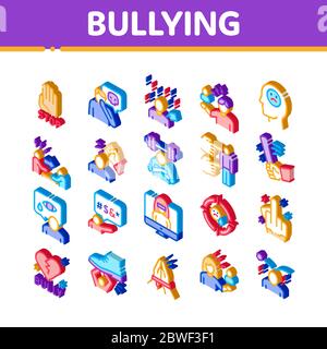 Bullying Aggression Isometric Icons Set Vector Stock Vector