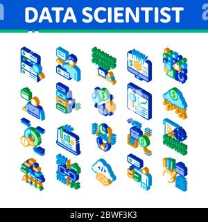 Data Scientist Worker Isometric Icons Set Vector Stock Vector