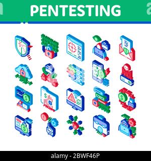 Pentesting Software Isometric Icons Set Vector Stock Vector