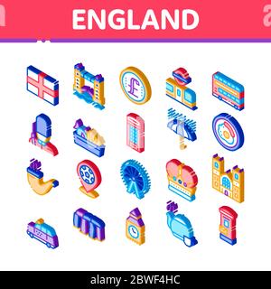 England United Kingdom Isometric Icons Set Vector Stock Vector