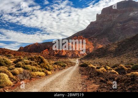 Road through the Teide National Park volcanic landscape in Tenerife, Canary Islands, Spain Stock Photo