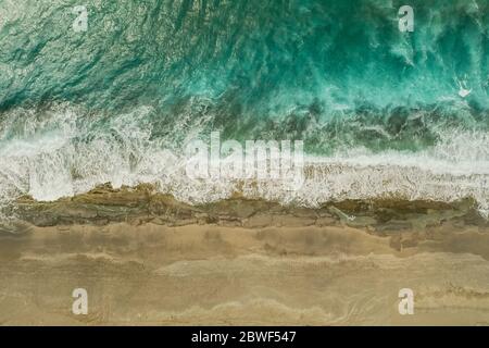ALANYA, Antalya, Turkey. Aerial View Dunes meet Ocean Sea. A drone picture of the place where the sea meets the dunes.