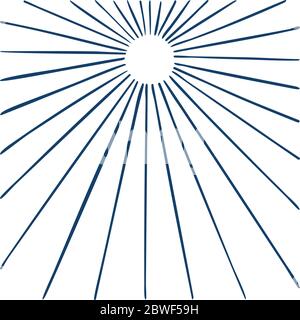 Sunburst. Hand drawn light rays vector illustration. Sunburst design elements, linear drawing. Light rays sunburst for retro logo and emblem. Stock Vector