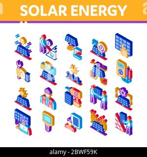 Solar Energy Technicians Isometric Icons Set Vector Stock Vector