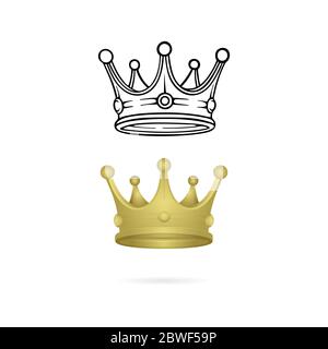 Crown. Crown realistic and hand drawn vector illustrations set. Stock Vector