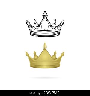 Crown. Crown realistic and hand drawn vector illustrations set. Stock Vector