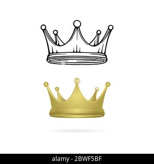 Crown. Crown realistic and hand drawn vector illustrations set. Stock Vector