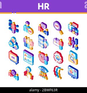 Hr Human Resources Isometric Icons Set Vector Stock Vector