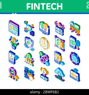 Fintech Innovation Isometric Icons Set Vector Stock Vector