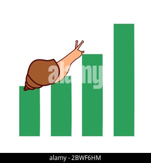 Brown snail climbing and going up with green color bar chart on white background , Financial and commit business concept , Victory and success Stock Vector
