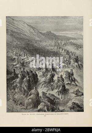 Crusaders Surrounded by Saladin's Army Plate XLVIII from the book Story of the crusades. with a magnificent gallery of one hundred full-page engravings by the world-renowned artist, Gustave Doré [Gustave Dore] by Boyd, James P. (James Penny), 1836-1910. Published in Philadelphia 1892 Stock Photo