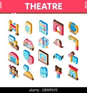 Theatre Equipment Isometric Icons Set Vector Stock Vector