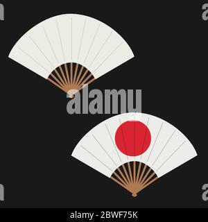 Set of hand fans. Decorative fans vector isolated on dark background Stock Vector