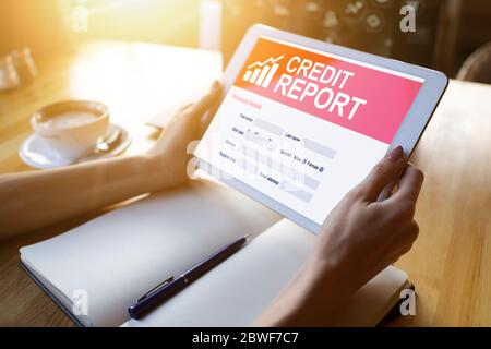 Credit report application form on screen. Business and finance concept Stock Photo