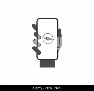 Flat vector icon smartphone in hand and compass. road search guide Stock Vector