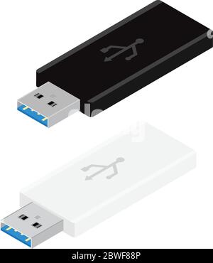 USB flash drive vector set isolated on white background isometric view. Memory sticks Stock Vector