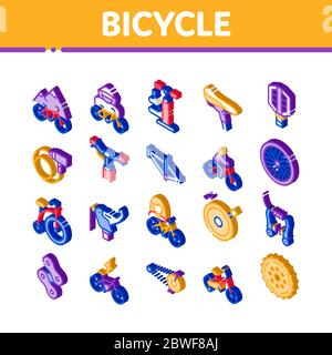 Bicycle Bike Details Isometric Icons Set Vector Stock Vector