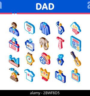 Dad Father Parent Isometric Icons Set Vector Stock Vector