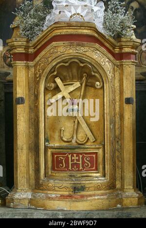 Tabernacle on the main altar in the parish church of St. Leopold Mandic in Orehovica, Croatia Stock Photo