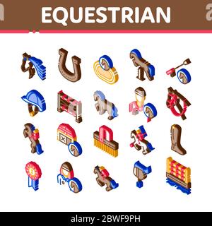 Equestrian Animal Isometric Icons Set Vector Stock Vector
