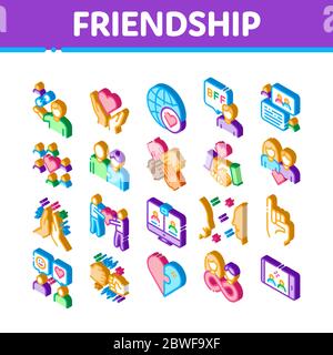 Friendship Relation Isometric Icons Set Vector Stock Vector