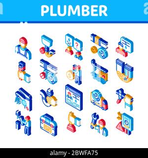 Plumber Profession Isometric Icons Set Vector Stock Vector