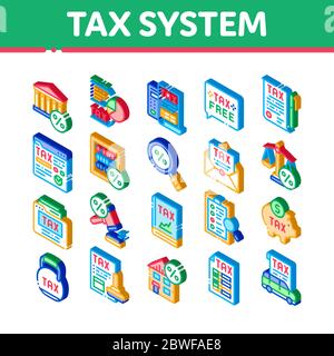 Tax System Finance Isometric Icons Set Vector Stock Vector