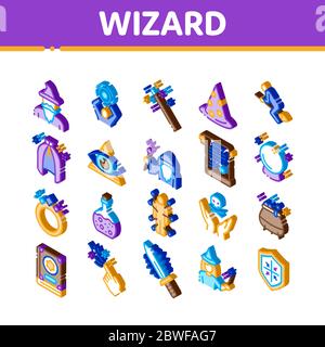 Wizard Magic Equipment Isometric Icons Set Vector Stock Vector