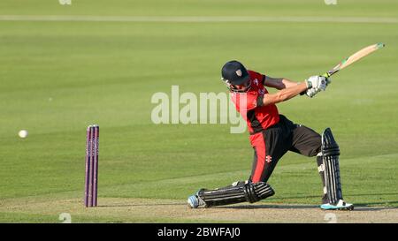 CHESTER LE STREET, ENGLAND - Calum McLeod of Durham batting during the Nat West T20 Blast North Division match between Durham and Northamptonshire at the Emirates Riverside, Chester le Street on Friday 24th July 2014 (Credit: Mark Fletcher | MI News) Stock Photo