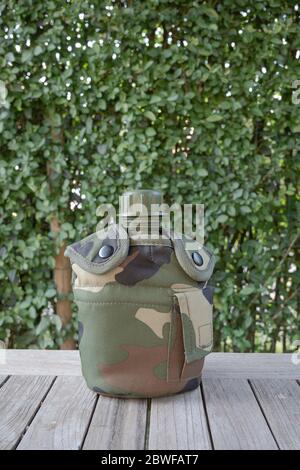 Camouflage army jar for water with a carrying case Stock Photo