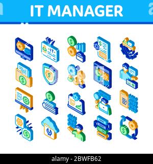 It Manager Developer Isometric Icons Set Vector Stock Vector