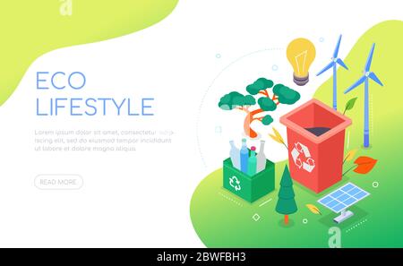 Eco lifestyle - modern colorful isometric vector web banner Stock Vector