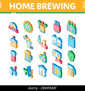 Home Brewing Beer Isometric Icons Set Vector Stock Vector