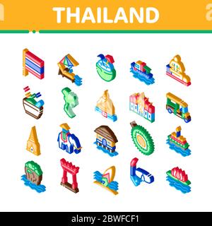 Thailand National Isometric Icons Set Vector Stock Vector