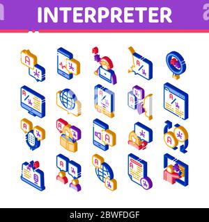Interpreter Translator Isometric Icons Set Vector Stock Vector