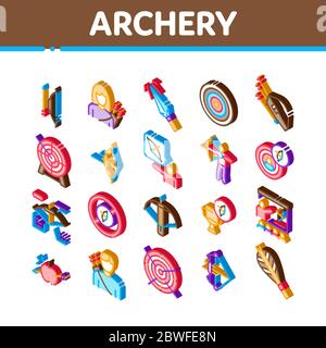 Archery Activity Sport Isometric Icons Set Vector Stock Vector